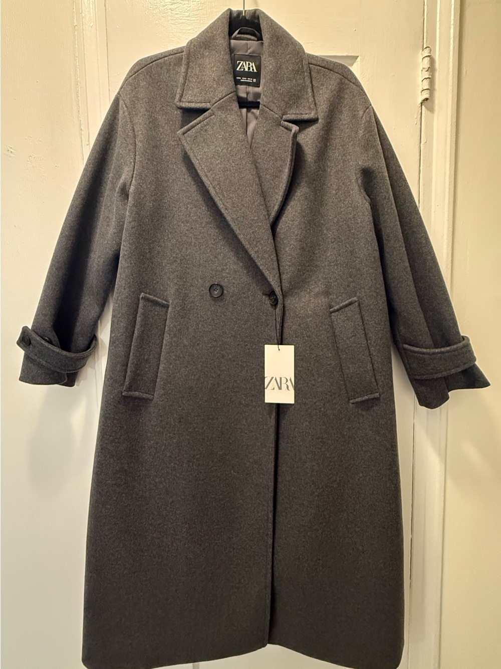 Zara Dark Gray Single-Breasted Pea Coat
